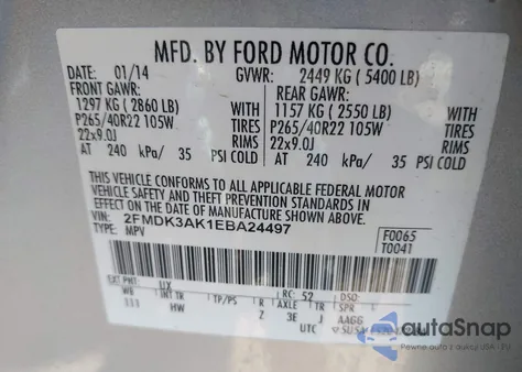 2014 Ford Edge Sport from USA, damaged, VIN 2FMDK3AK1EBA24497